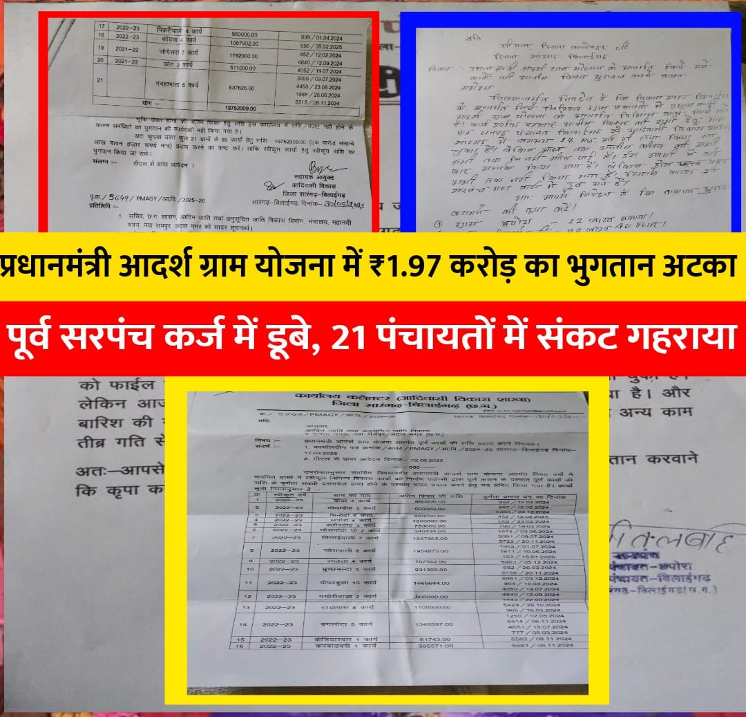 प्रधानमंत्री आदर्श ग्राम योजना में ₹1.97 करोड़ का भुगतान अटका, पूर्व सरपंच कर्ज में डूबे, 21 पंचायतों में संकट गहराया – Samachar Meri Pehchan